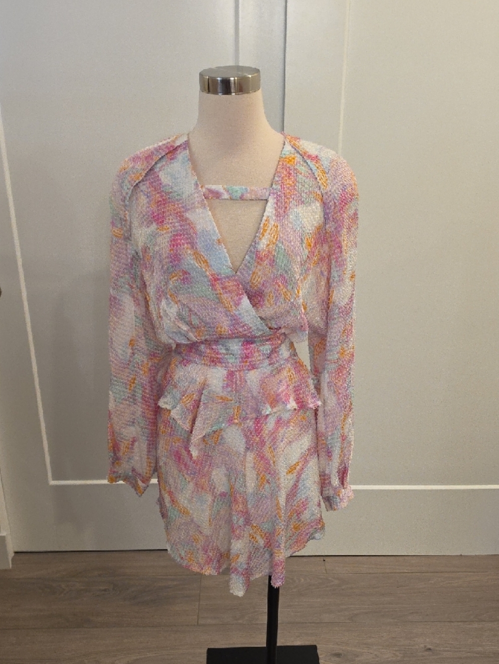 IRO Pastel Pink Multi-Color Floral Mini Dress w/smocking. European size NWTS